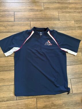 ADIDAS 1/4 Zip Batting Jacket Mens Shirt Triple Stripe Vented Short Sleeve USA M